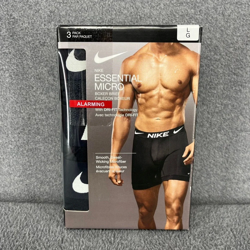 Nike Essential Micro Boxer Briefs Mens Large Black 3 Pack Dri-FIT Stretch New